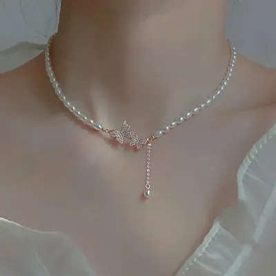 Simple Fashionable Butterfly Pearl Choker Necklace